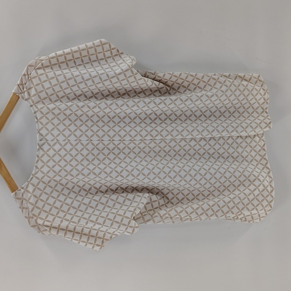 Ann Taylor Factory White And Tan Print Blouse Short Sleeve Size Large - Picture 6 of 6